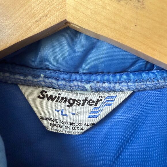 Vintage Swingster Miller Lite Beer Embroidered Patch Blue Button Up Puffer Vest - Picture 2 of 2